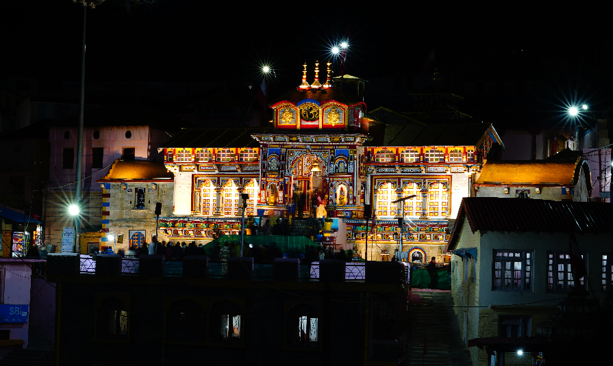 Badrinath temple view during night