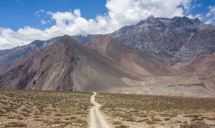 Beautiful mountain landscape on the way from Muktinath to Kagbeni in lower Mustang District