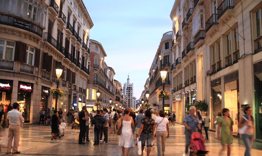 Larios street, the main street of Malaga, Andalusia, Spain