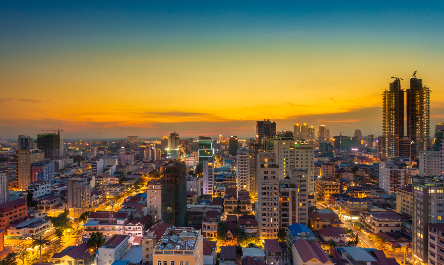 Photo top view Phnom Penh city Cambodia at Sunrise