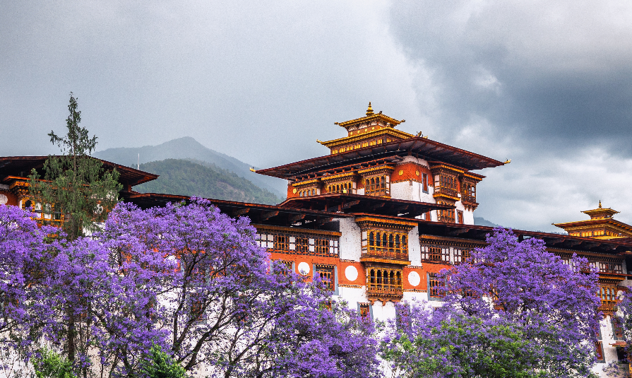 The beautiful Dzong of Punakha shining in the monsoon glory