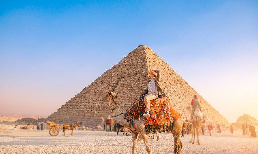 pyramid of Egyptian Giza, sun light Cairo, Egypt.