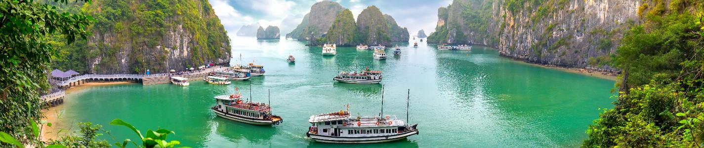 Beautiful landscape Halong Bay view from adove the Bo Hon Island.