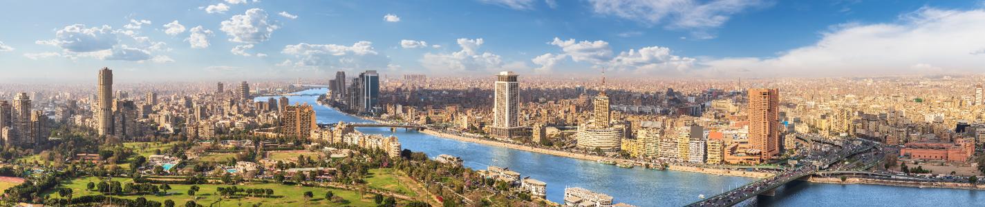 Cairo aerial panorama, the Nile and the downtown buildings, Egypt