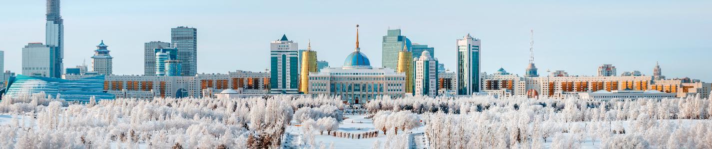 Kazakhstan, Nur-Sultan. Winter panorama of the city.