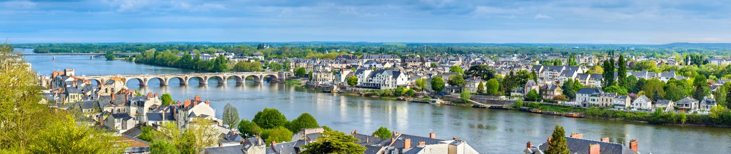 Panorama of Saumur on the Loire river in France, Maine-et-Loire department