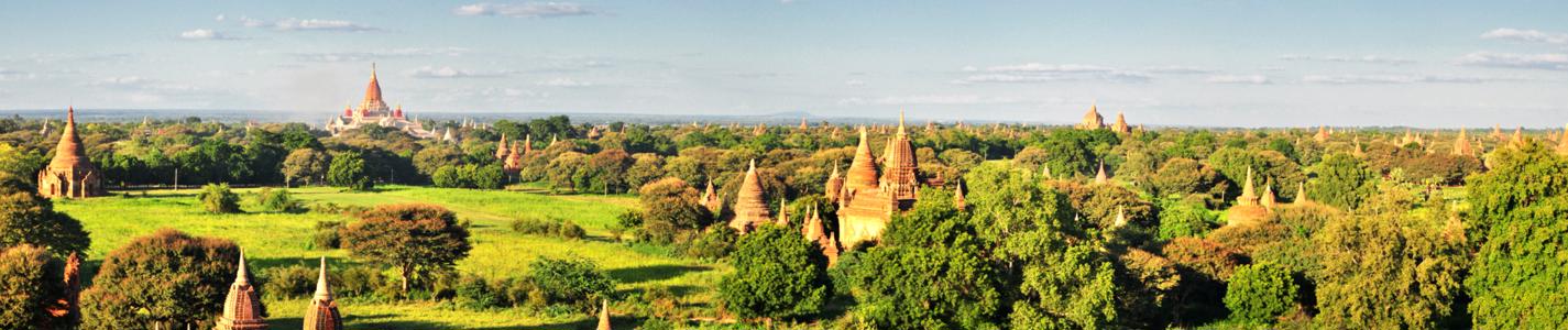 Panoramic view of temples in Bagan, Myanmar 