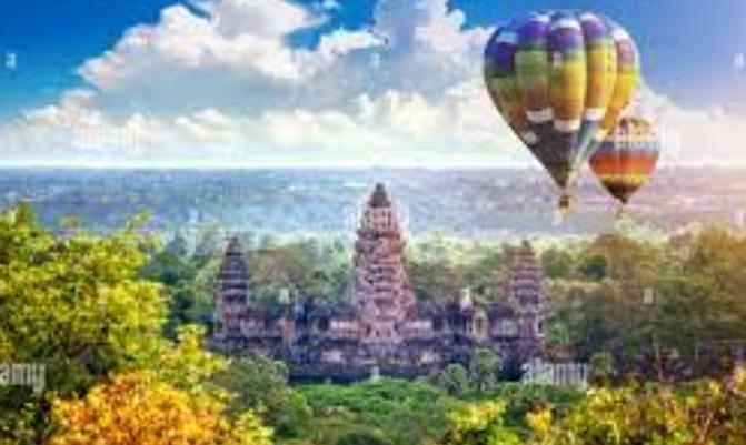 Angkor Wat Temple with balloon, Siem reap in Cambodia.