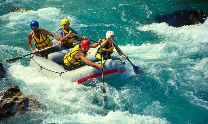 White water rafting on the rapids of river Soca 