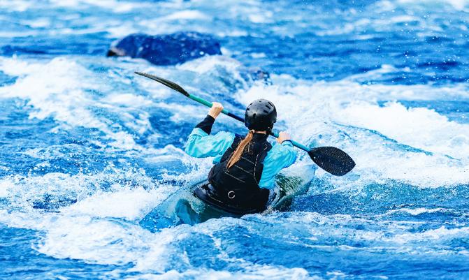 Whitewater kayaking, extreme sport rafting.
