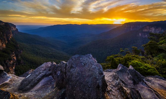 Beautiful sunset in Blue mountains national park, Australia