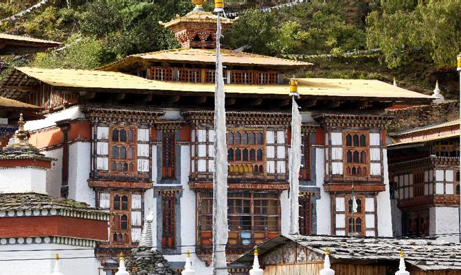  Bumthang Valley, Bhutan Kurjey Lhakhang monastery nr Jakar and is the final resting place of the remains of the first three Kings of Bhutan