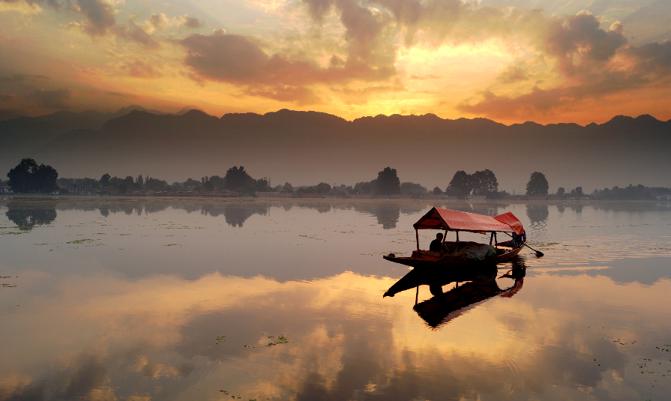 Dal Lake Sunset landscape, Kashmir, India