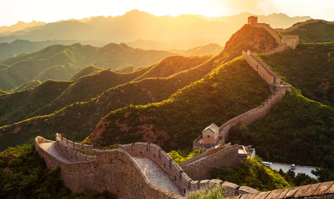 Great wall under sunshine during sunset