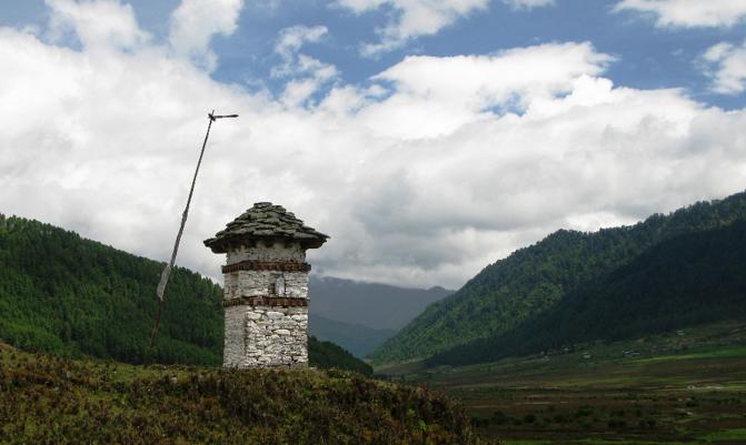 Landscape of mountain Phobjikha valley, Himalayas, Bhutan