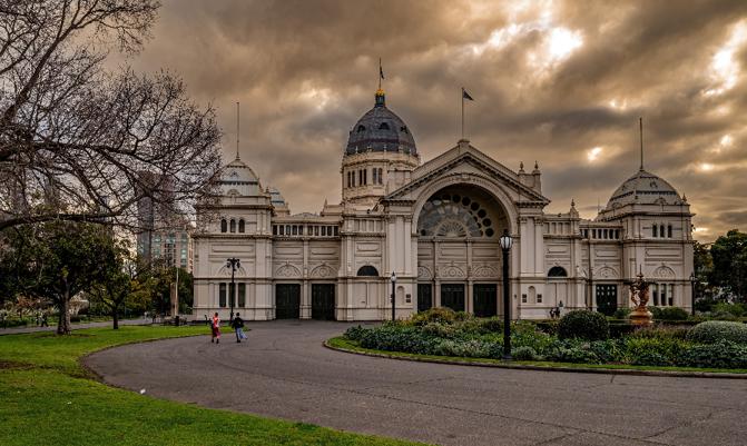 Melbourne, Victoria, Australia - Facade of World Heritage-listed Royal Exhibition Building in Melbourne's Carlton Gardens, one of Melbourne's grandest 19th-century buildings.