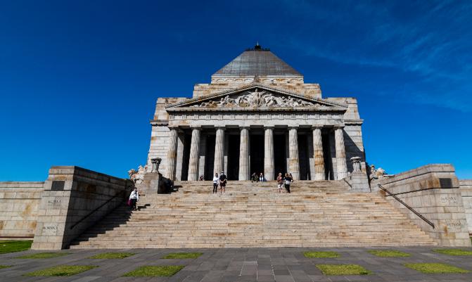 Melbourne, Victoria, Australia - Shrine of Remembrance . The Shrine is Melbourne's main war memorial and the site of annual Anzac Day and Remembrance Day commemorations.
