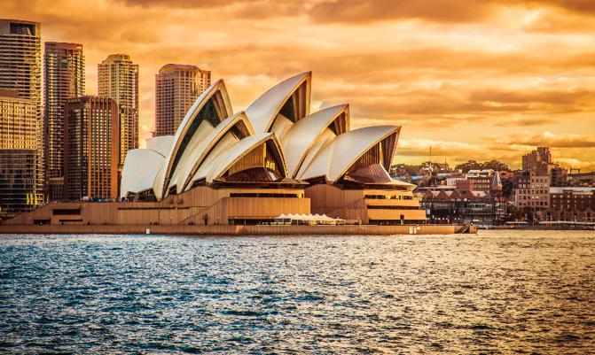 SYDNEY AUSTRALIA - Opera House view with beautiful sky from ferry in evening on in Sydney, Australia. 