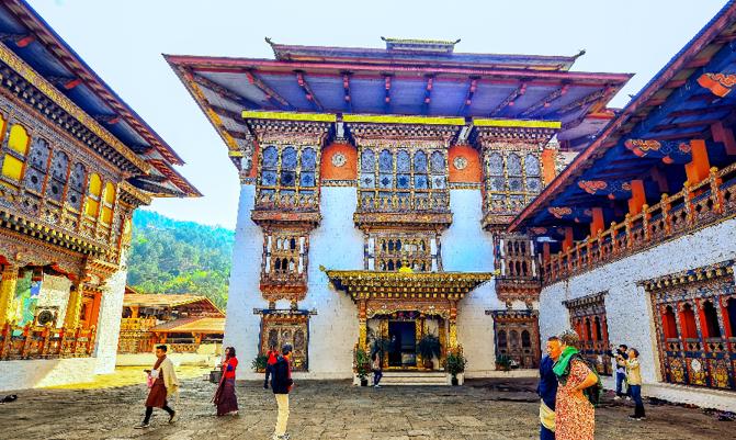 Tourists are watching inside of Punakha Dzong , Bhutan